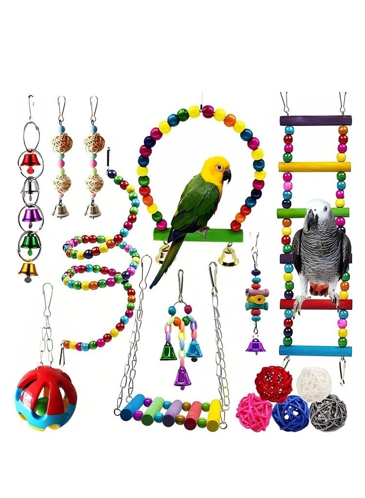 15-Piece Bird Swing Chewing Toy Set With Hammock Bell Multicolour - Image 1