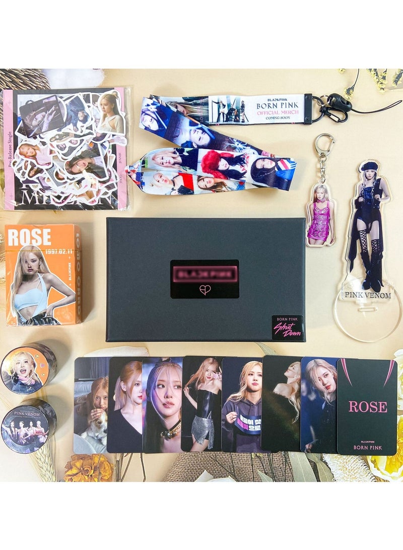 بلاك بينك مجموعة Blackpink ROSE مع بطاقات Lomo وحامل أكريليك وشريط حساب يدوي وربطة عنق وملصقات وبطاقة صورة - Image 2