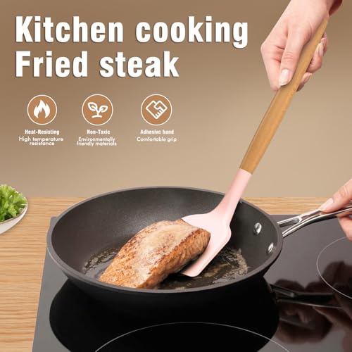 AVGPD Silicone Cooking Utensils Set - Silicone Kitchen Utensils for Cooking Wooden Handles, 446°F Heat Resistant Kitchen Utensil Spatula Sets w Holder, Gadgets for Non-Stick Cookware BPA FREE (Multicolour) - Image 5