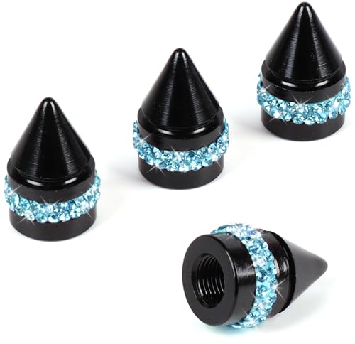 ToBeQueen Bling Teal Valve Stem Caps Handmade Crystal Rhinestone Dimand Teal Valve caps 4 Pack Aluminum Alloy Universal Tire Caps Blue Bling Car AccessoriesBlue - Image 1
