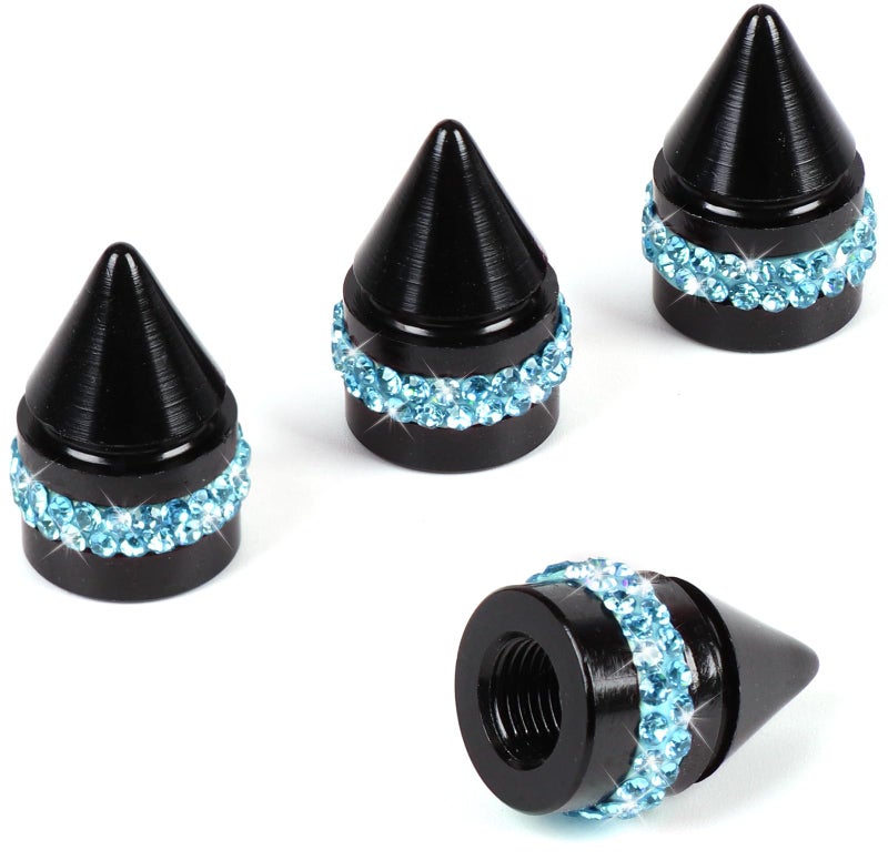 ToBeQueen Bling Teal Valve Stem Caps Handmade Crystal Rhinestone Dimand Teal Valve caps 4 Pack Aluminum Alloy Universal Tire Caps Blue Bling Car AccessoriesBlue - Image 3