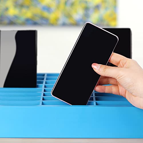 Ozzptuu 24-Grid Wooden Cell Phone Holder Desktop Organizer Storage Box for Classroom Office (Blue 24-Grid) - Image 5