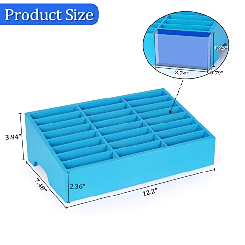Ozzptuu 24-Grid Wooden Cell Phone Holder Desktop Organizer Storage Box for Classroom Office (Blue 24-Grid) - Image 2