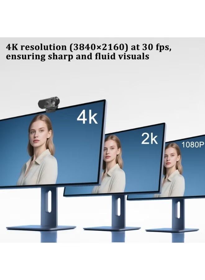 4K Webcam for PC with Microphones, Autofocus, Privacy Shutter & Tripod Mount, USB Plug & Play Streaming Camera for Zoom, YouTube, Gaming - Image 3