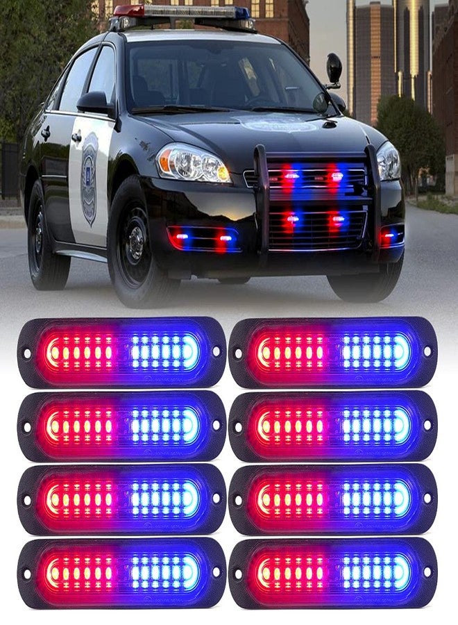 Xprite مجموعة أضواء ستروب للطوارئ LED باللونين الأحمر والأزرق من Xprite، مثبتة على سطح شبكة التهوية، أضواء تحذيرية وامضة للسلامة، مناسبة لسيارات المتطوعين والشاحنات والسيارات وسيارات الدفع الرباعي والدراجات النارية - 8 قطع - Image 1