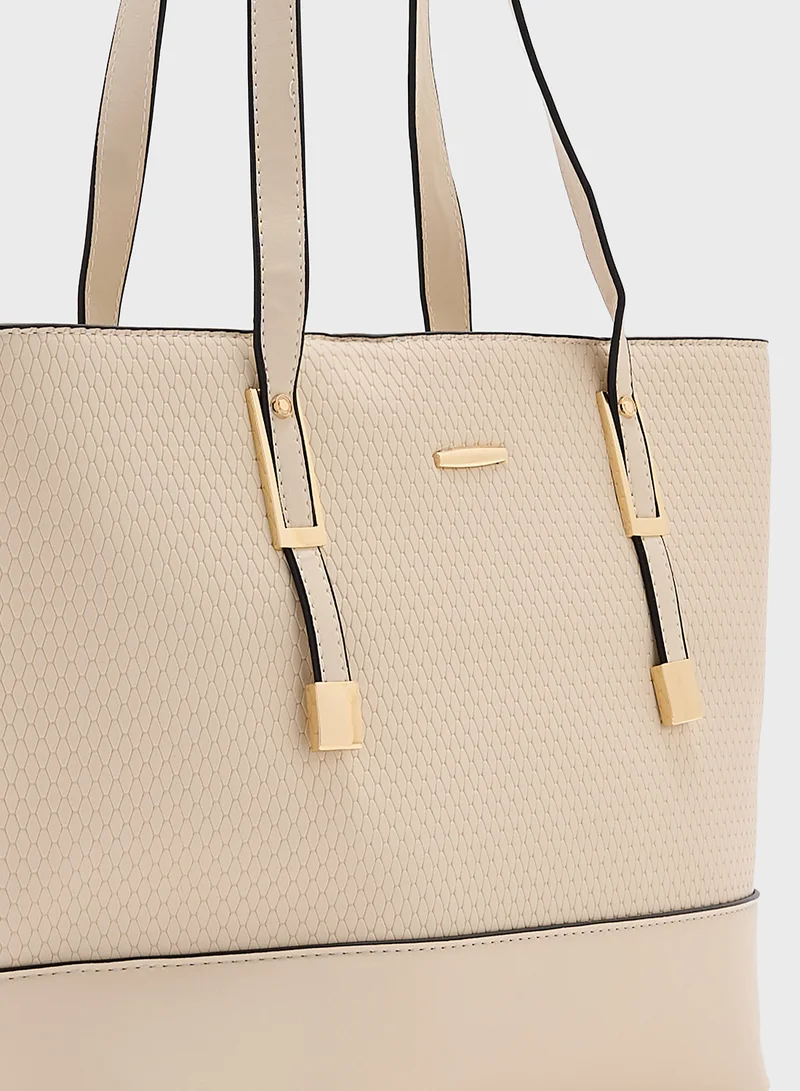 ELLA 3 In 1 Weave Textured Tote Bag With Crosssbody & Wallet