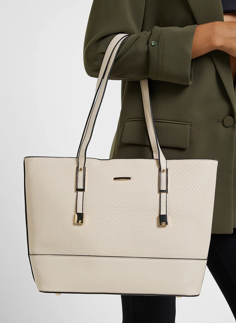 ELLA 3 In 1 Weave Textured Tote Bag With Crosssbody & Wallet