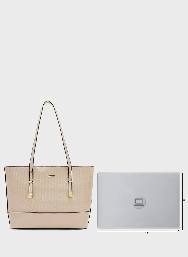 ELLA 3 In 1 Weave Textured Tote Bag With Crosssbody & Wallet