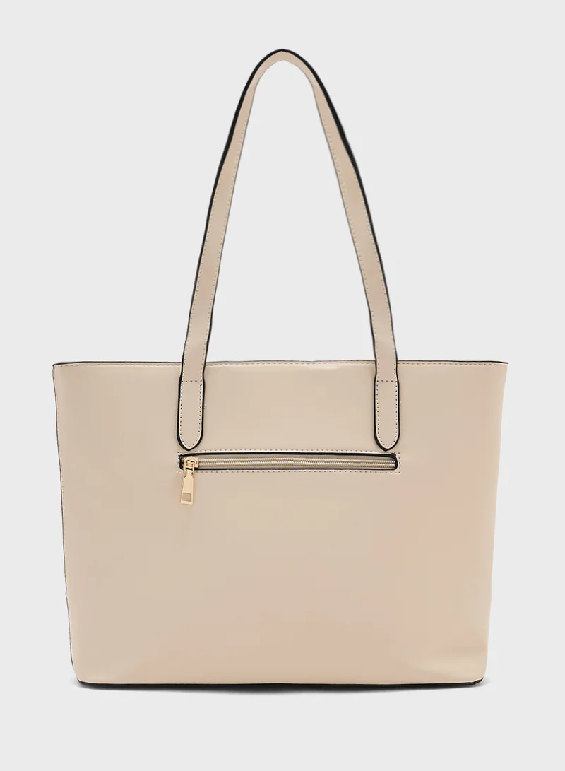 ELLA 3 In 1 Weave Textured Tote Bag With Crosssbody & Wallet