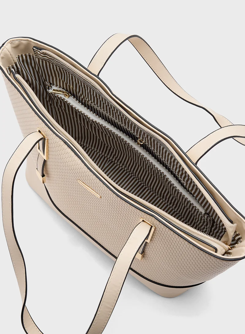 ELLA 3 In 1 Weave Textured Tote Bag With Crosssbody & Wallet