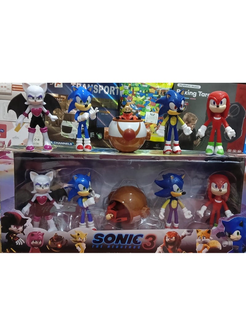 سونيك طقم شخصيات سونيك 3 – مجسمات سونيك وكنكلز وروج والدكتور إغمان مع مركبته – مجموعة لعب للأطفال