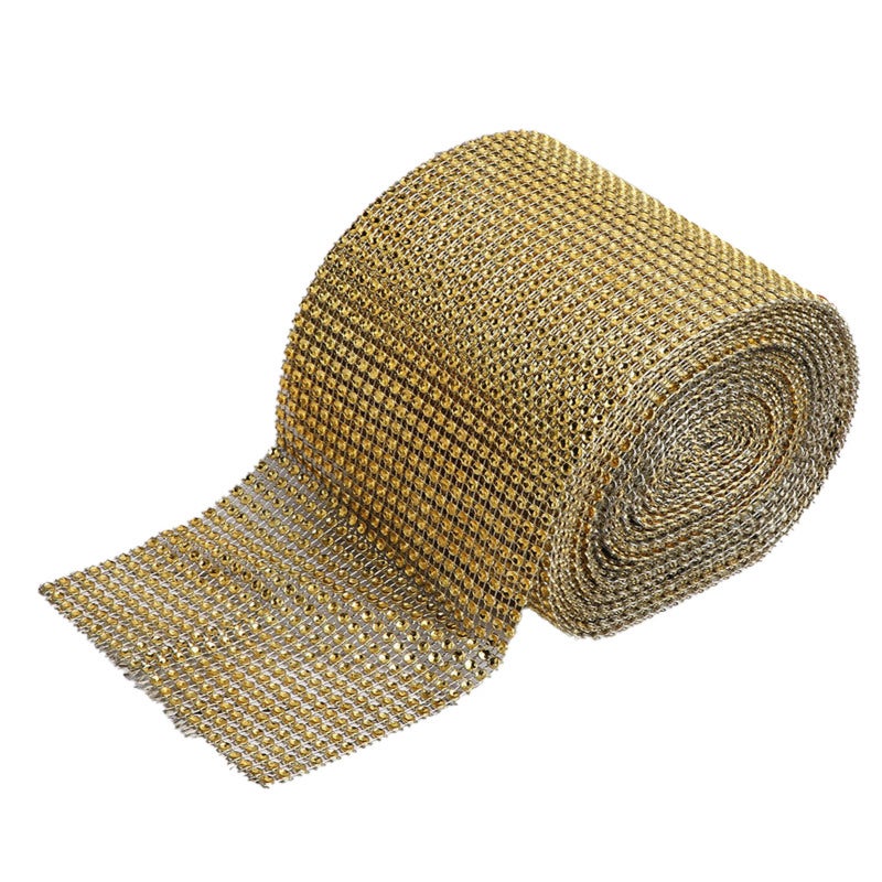 Rhinestone Ribbon: 24 Rows Gold, Thickened Electroplated For Long-Lasting Brightness - Exquisite Flat Workmanship, 9m/10 Yard Trim for Wedding Decoration, Bridal Clothing, DIY Crafts - Image 1