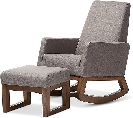 Md Decor Mid Century Retro Modern Fabric Upholstered Ottoman Stool Natural Finish Base Grey Cushion - Image 3