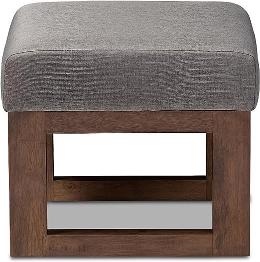 Md Decor Mid Century Retro Modern Fabric Upholstered Ottoman Stool Natural Finish Base Grey Cushion - Image 5