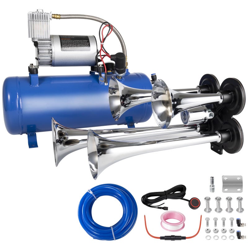 AOLIHAN 180db Train Horn Kit with 150 PSI Air Tank Four Trumpet Air horns for Truck Jeep Pickup SUV with 16 Gallon Air Compressor Can Silver truck horn kit - Image 3