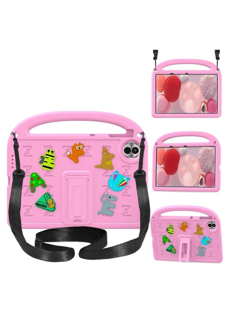 VKL Kids Case for Honor Pad 10 12.1 inch 2025 Tablet [Kids Friendly] DIY Cute Cartoon Lightweight EVA Shockproof Cover with Portable Handle/Stand/Shoulder Strap (Pink) - Image 1