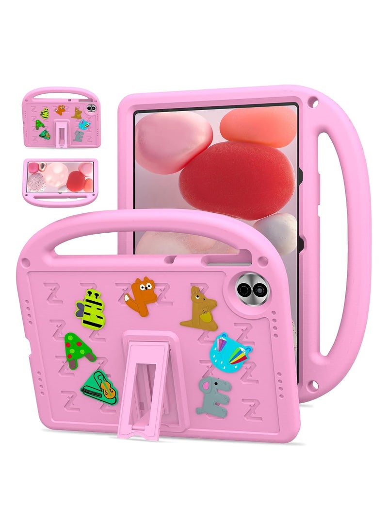 VKL Kids Case for Honor Pad 10 12.1 inch 2025 Tablet [Kids Friendly] DIY Cute Cartoon Lightweight EVA Shockproof Cover with Portable Handle/Stand/Shoulder Strap (Pink) - Image 2