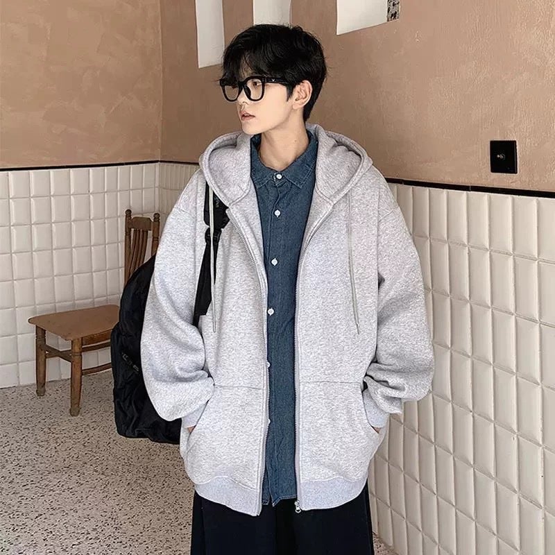 Winter Hong Kong Style Cardigan Sweater Men'S Hooded Trendy Loose Student Fleece-Lined Zipper Jacket Casual Sports Top - Image 4