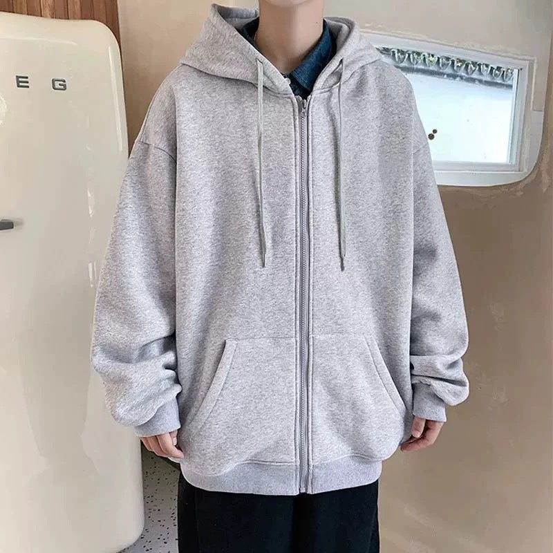 Winter Hong Kong Style Cardigan Sweater Men'S Hooded Trendy Loose Student Fleece-Lined Zipper Jacket Casual Sports Top - Image 5