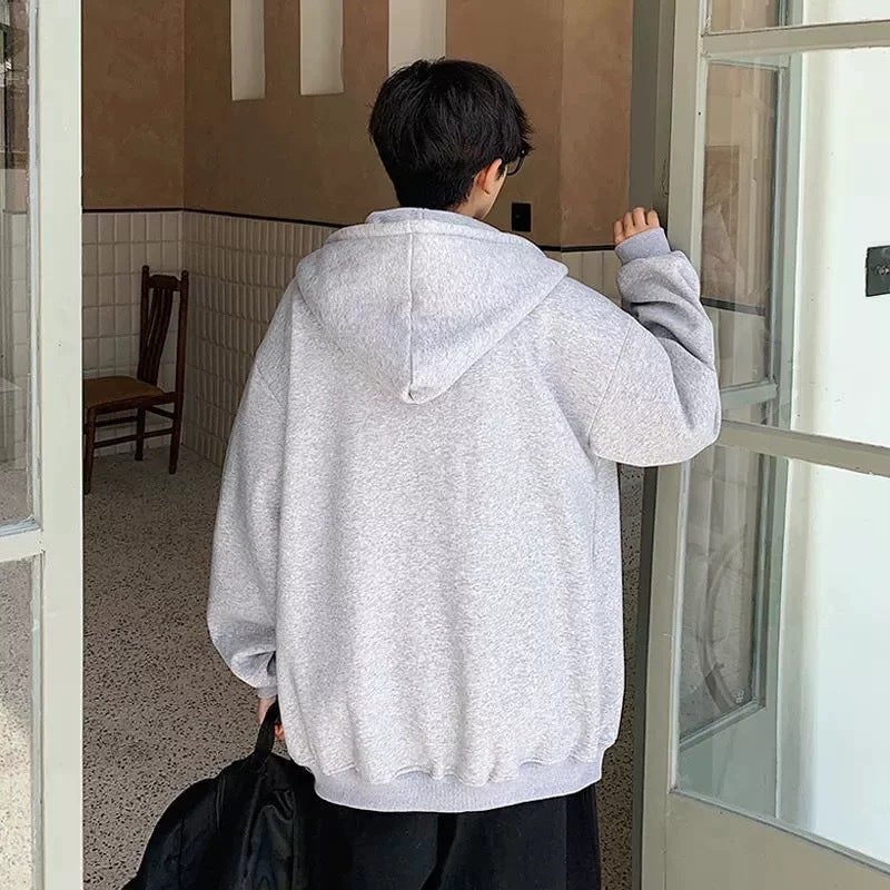 Winter Hong Kong Style Cardigan Sweater Men'S Hooded Trendy Loose Student Fleece-Lined Zipper Jacket Casual Sports Top - Image 3