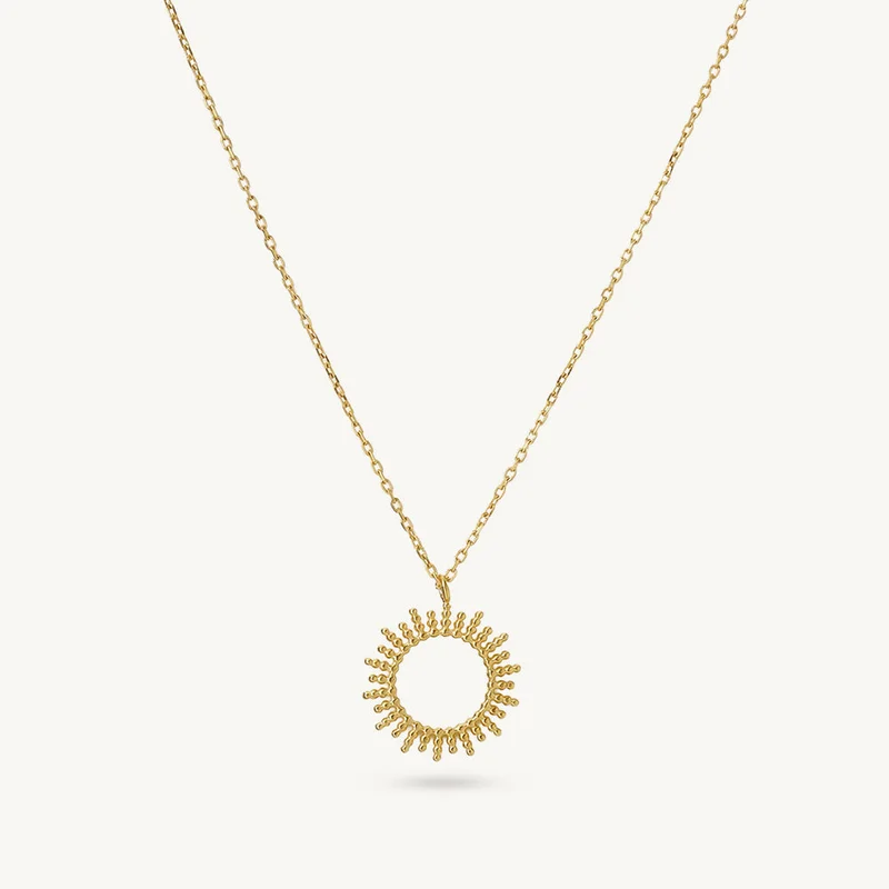 18K Gold Tone Plated Radiant Sunburst Halo Pendant Necklace For Women - Waterproof & Anti-Tarnish