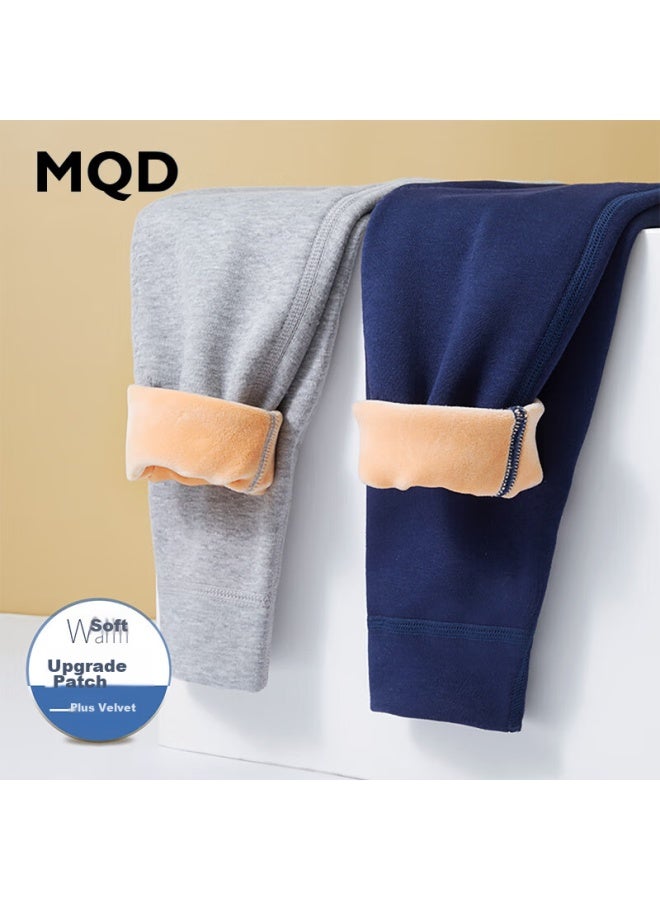 Mqd Children's Thermal Pants, Boys' Fleece-lined Thickened Knee Protection Patch, Base Layer Pants, School Uniform Essential, Light Gray, Size 120 - Image 3