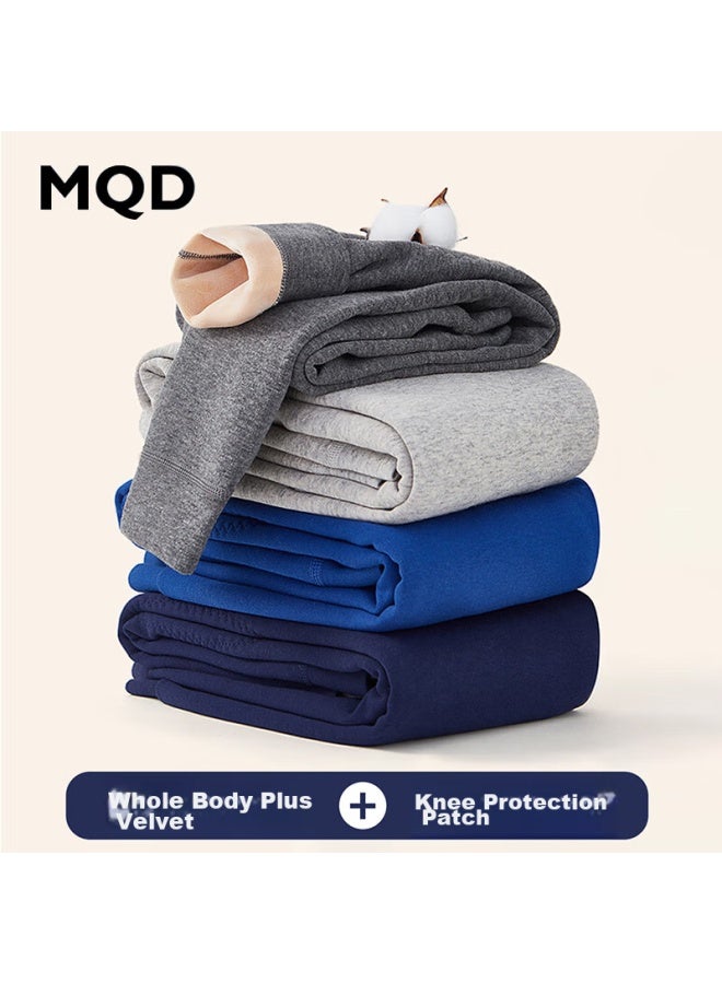 Mqd Children's Thermal Pants, Boys' Fleece-lined Thickened Knee Protection Patch, Base Layer Pants, School Uniform Essential, Light Gray, Size 120 - Image 2
