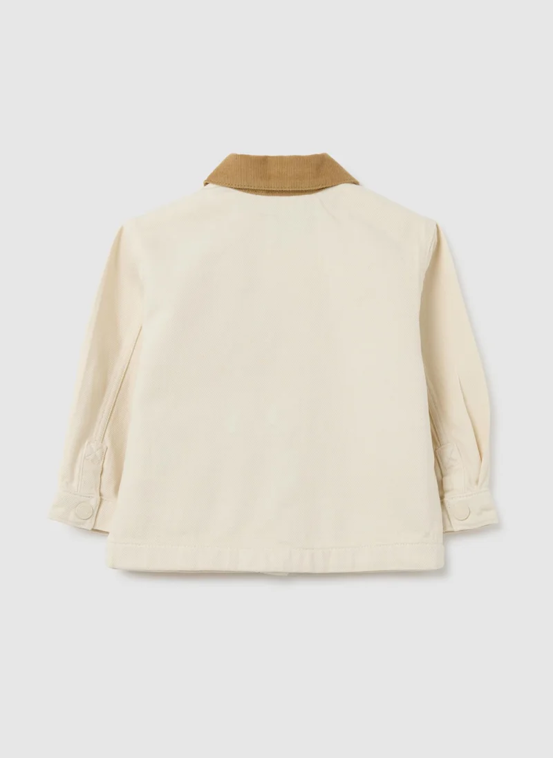 او في اس BEIGE JACKET WITH BROWN COLLAR FOR BOYS