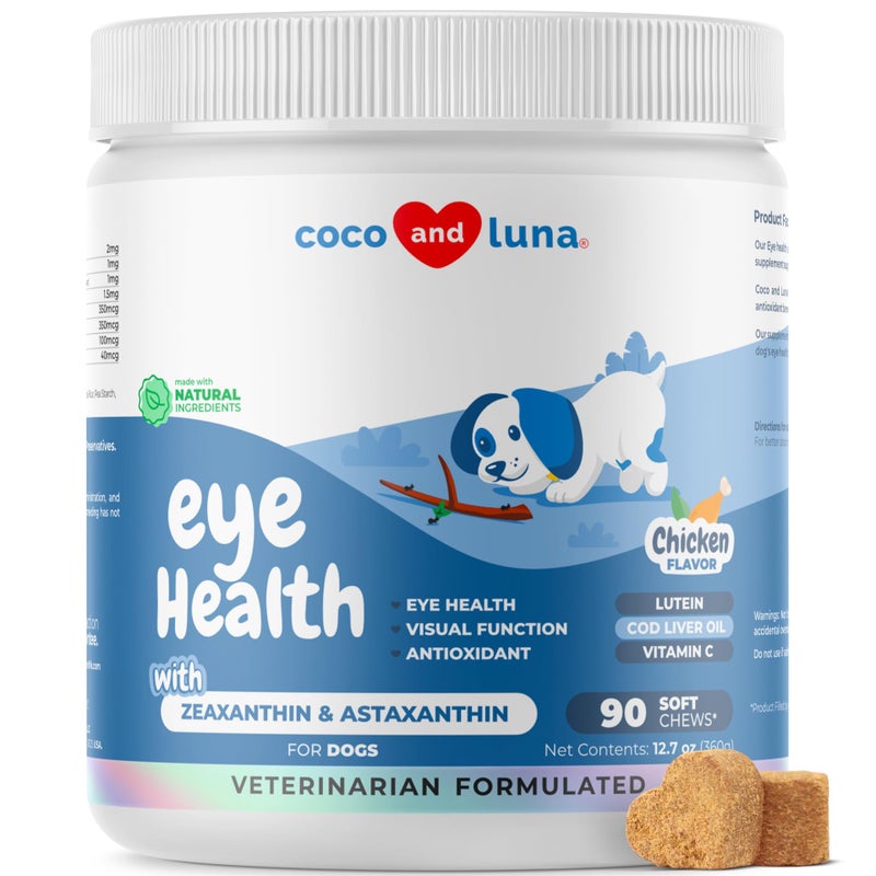 Coco and Luna Eye Support for Dogs - 90 Soft Chews - Dog Supplements for Vision, Eye Vitamins for Dogs, with Cod Liver Oil Antioxidant, Dog Omega Supplement, Omega 3 EPA and DHA Fatty Acids. - Image 1