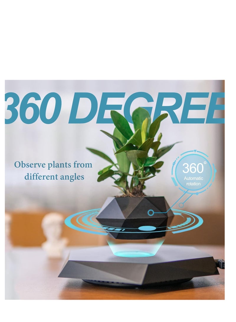 Generic PeacePlanet Floating Flower Pot, Plant Vase, Gift, Levitate & Rotate in Air, Night Light, Touch Control, Gift for Girlfriend, Mom, Birthday, Anniversary (Black)  - Image 3