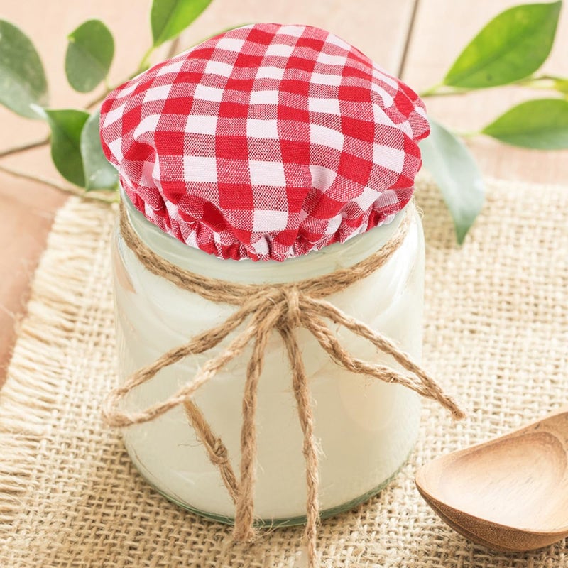 5pcs Red Plaid Cloth Jar Covers Elastic Reusable Sourdough Starter Lid Covers Dustproof Bread Fermentation Jar Cloth for Kitchen Storage - Image 5