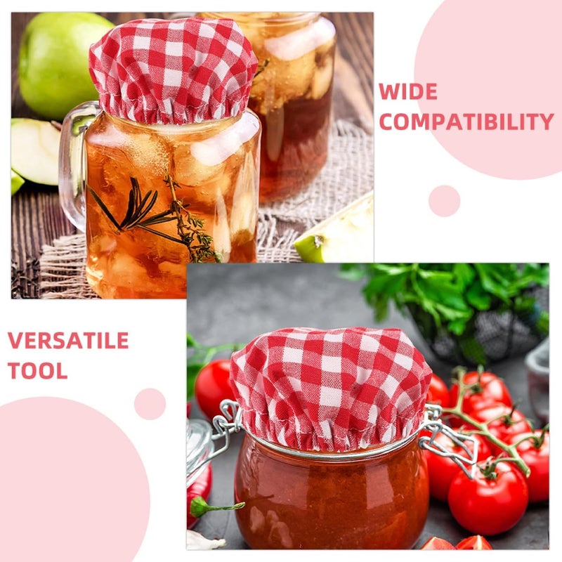 5pcs Red Plaid Cloth Jar Covers Elastic Reusable Sourdough Starter Lid Covers Dustproof Bread Fermentation Jar Cloth for Kitchen Storage - Image 3