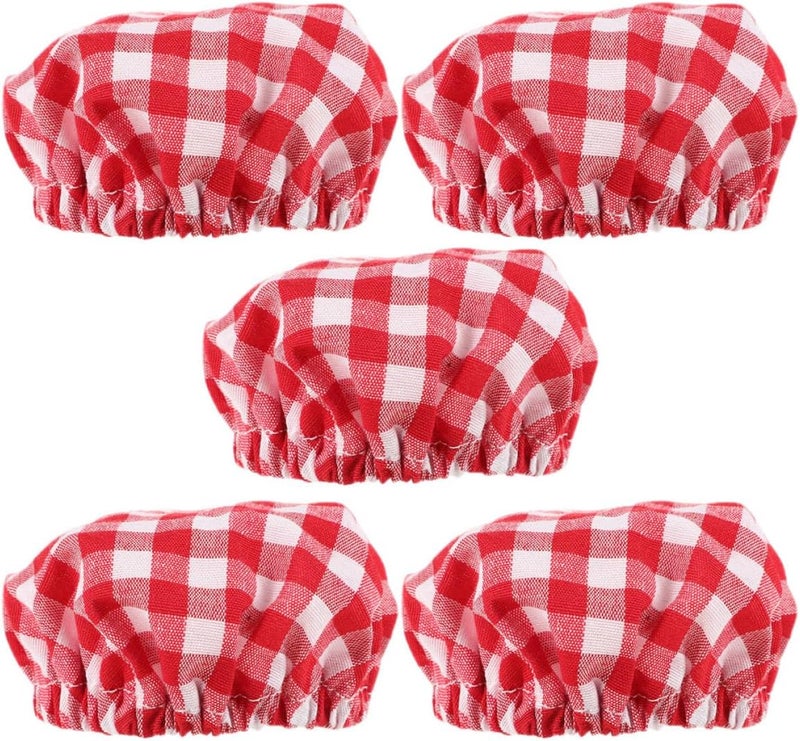 5pcs Red Plaid Cloth Jar Covers Elastic Reusable Sourdough Starter Lid Covers Dustproof Bread Fermentation Jar Cloth for Kitchen Storage - Image 1