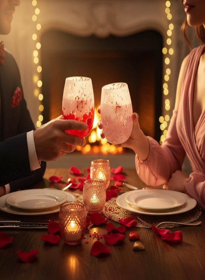 بوتشن طقم أكواب زجاجية من قطعتين بتصميم قلب من بوتشن، سعة 16 أونصة، مثالية لعيد الحب، أكواب نبيذ بدون ساق، أكواب عصير، أكواب شرب بتصميم كلاسيكي مزدوج، مصنوعة يدويًا من الزجاج المنفوخ، مناسبة لحفلات الأعياد وديكور المنزل، هدايا رائعة - Image 4