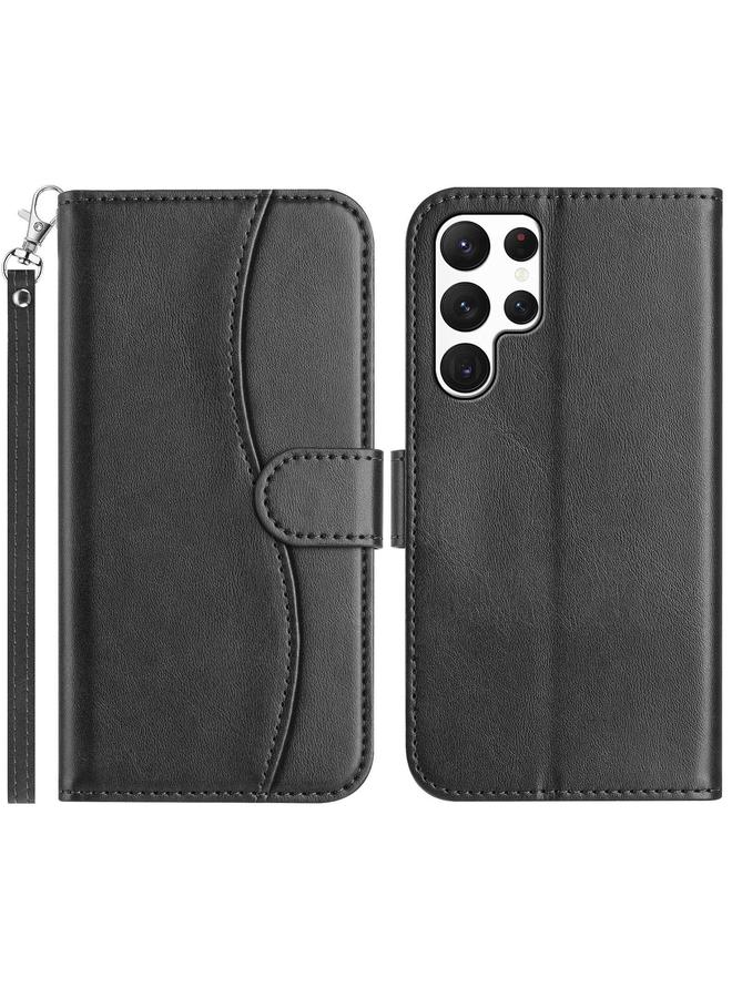 S-TOP Case For Samsung Galaxy S25 Ultra 5G Dual-Folded S-shape Leather Phone Case