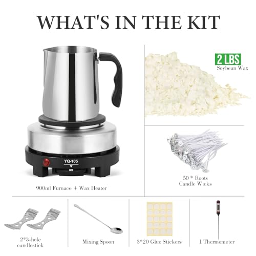 SAEUYVB Candle Making Kit with Wax Melter, Candle Wax for Candle Making - DIY Candle Making Supplies, Including 2lbs Soy Wax Flakes, Melting Pot, Electric Stove,Candle Kit for Adults, Beginnner - Image 2