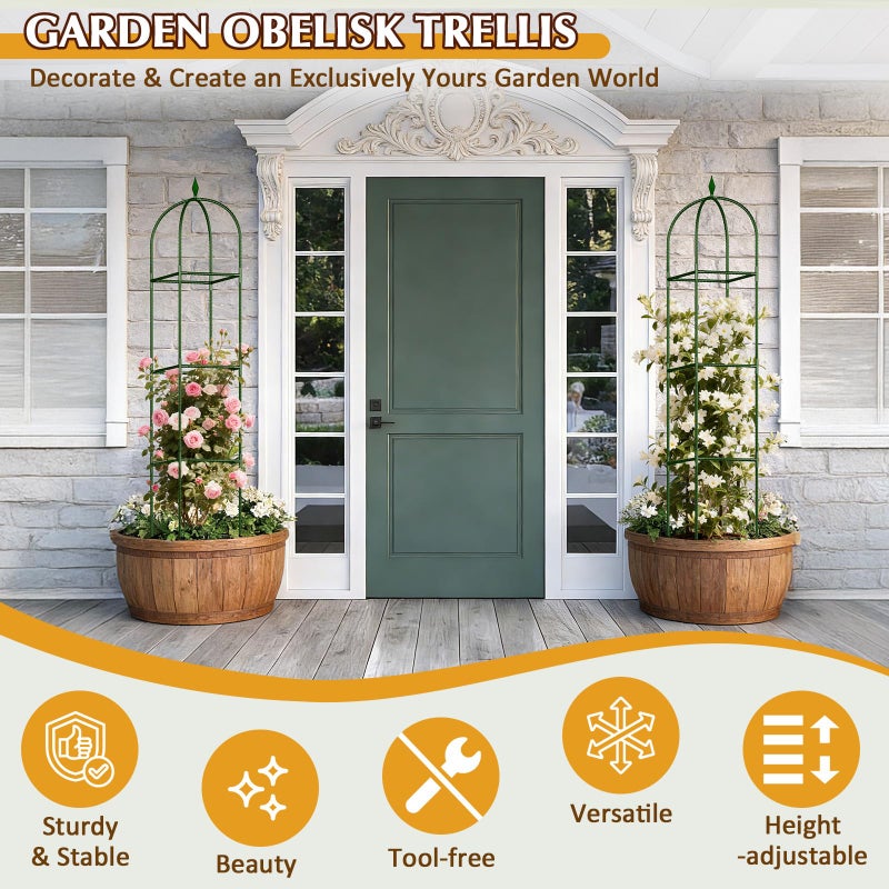 CL FUN Garden Trellis for Climbing Plants, Tomato Cage, Rose, Flowers, Grape, Pea, Cucumber Trellis, Rustproof Plastic Coated Metal Plant Support for Potted Plants Indoor Outdoor - 1PC Plant Trellis - Image 2