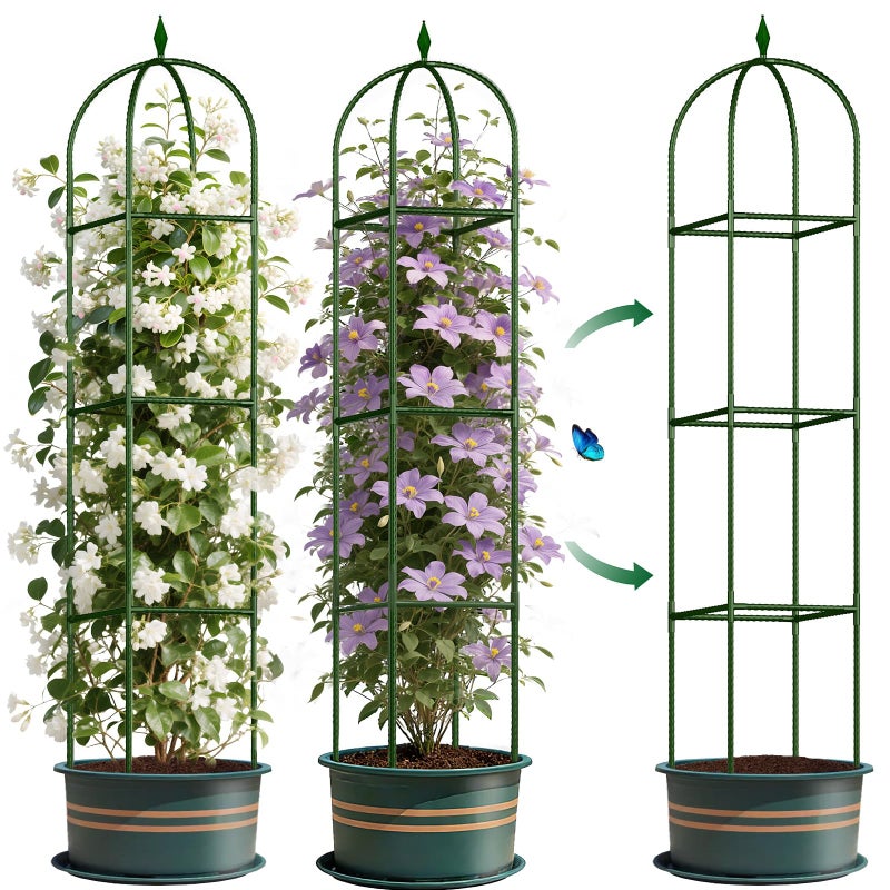 CL FUN Garden Trellis for Climbing Plants, Tomato Cage, Rose, Flowers, Grape, Pea, Cucumber Trellis, Rustproof Plastic Coated Metal Plant Support for Potted Plants Indoor Outdoor - 1PC Plant Trellis - Image 1