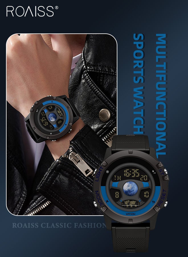 roaiss Men's Sports Electronic Watch, Unique Round Steering Wheel Dial, Luminous Waterproof Fashion Wristwatch with Alarm Clock Stopwatch 12H/24H for Outdoor Activities - Image 1