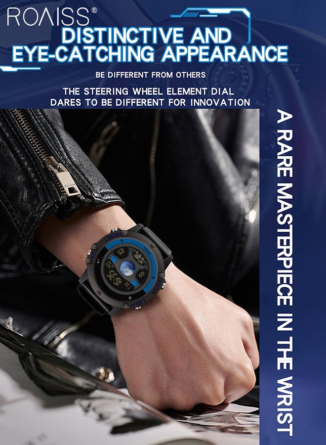 roaiss Men's Sports Electronic Watch, Unique Round Steering Wheel Dial, Luminous Waterproof Fashion Wristwatch with Alarm Clock Stopwatch 12H/24H for Outdoor Activities - Image 2