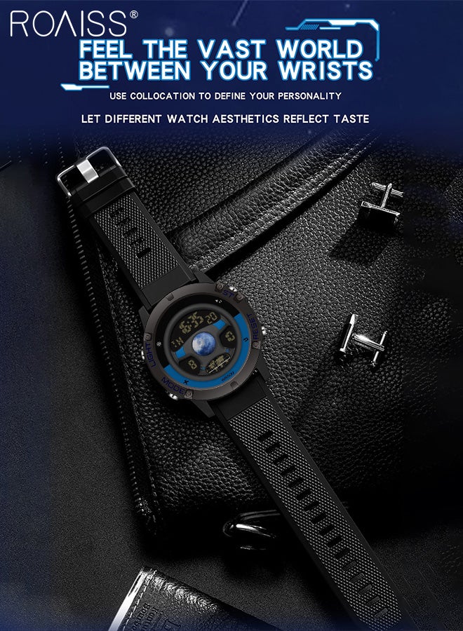 roaiss Men's Sports Electronic Watch, Unique Round Steering Wheel Dial, Luminous Waterproof Fashion Wristwatch with Alarm Clock Stopwatch 12H/24H for Outdoor Activities - Image 3