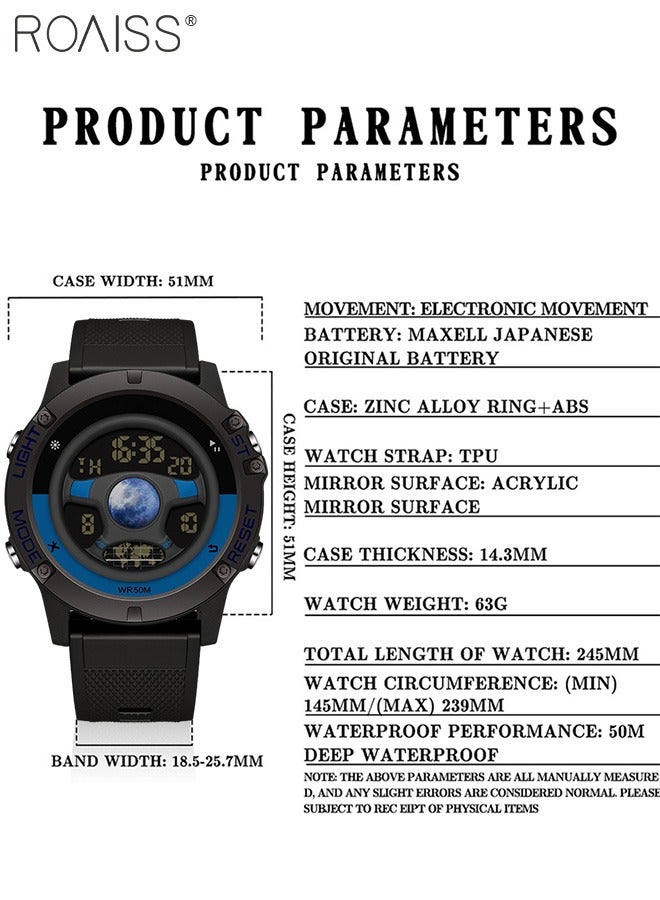 roaiss Men's Sports Electronic Watch, Unique Round Steering Wheel Dial, Luminous Waterproof Fashion Wristwatch with Alarm Clock Stopwatch 12H/24H for Outdoor Activities - Image 4