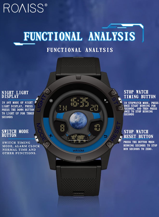 roaiss Men's Sports Electronic Watch, Unique Round Steering Wheel Dial, Luminous Waterproof Fashion Wristwatch with Alarm Clock Stopwatch 12H/24H for Outdoor Activities - Image 5
