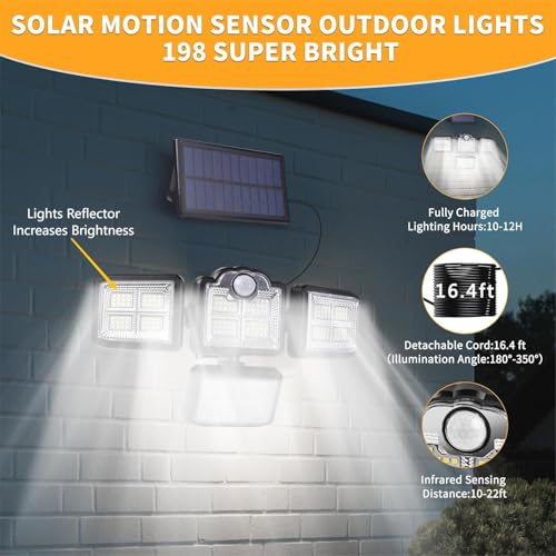 kh Solar LED Floodlight Outdoor 38W 6000LM, 6000K Motion Sensor Light with Remote Control, IP65 Waterproof, Separated Solar Panel Security Light for Yard, Patio, House - Image 5