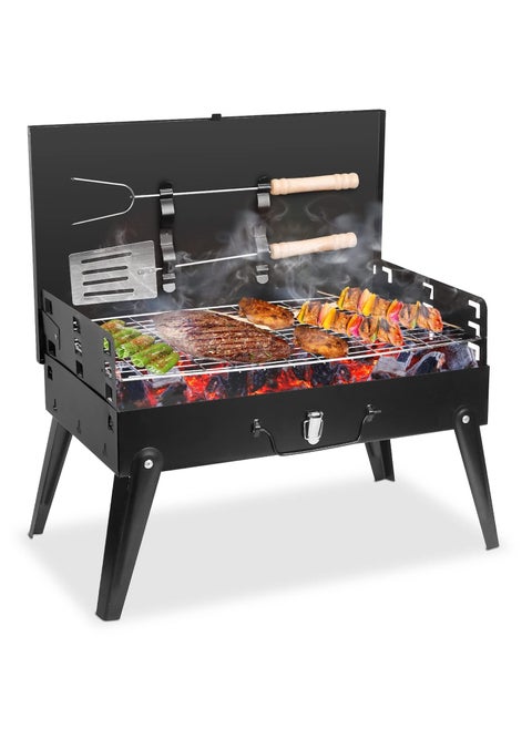 Portable Charcoal Grill, Outdoor Small BBQ Grill with Barbecue Accessories, Folding Camping Grill for Outdoor Cooking Travel, for 3 to 5 People