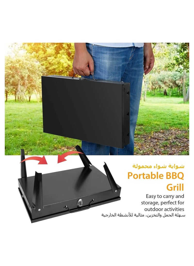 Portable Charcoal Grill, Outdoor Small BBQ Grill with Barbecue Accessories, Folding Camping Grill for Outdoor Cooking Travel, for 3 to 5 People