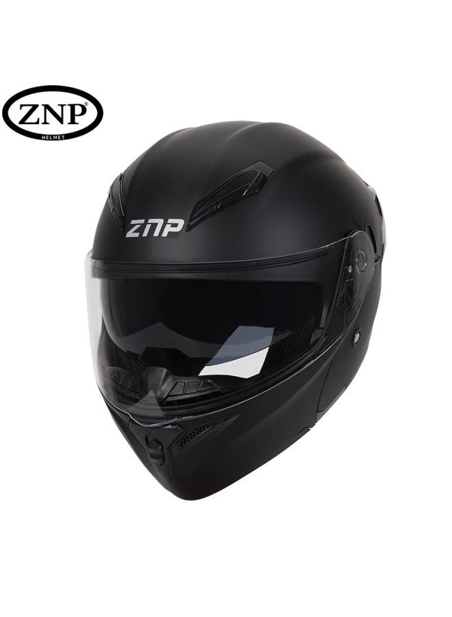 Znp808 Motorcycle Helmet For Men And Women, Flip-up Visor, All-season Universal Electric Motorcycle Full-face Helmet, Matte Black, Size L - Image 2