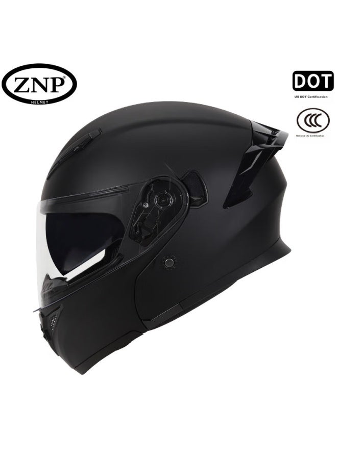 Znp808 Motorcycle Helmet For Men And Women, Flip-up Visor, All-season Universal Electric Motorcycle Full-face Helmet, Matte Black, Size L - Image 1
