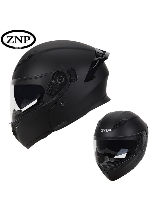 Znp808 Motorcycle Helmet For Men And Women, Flip-up Visor, All-season Universal Electric Motorcycle Full-face Helmet, Matte Black, Size L - Image 4