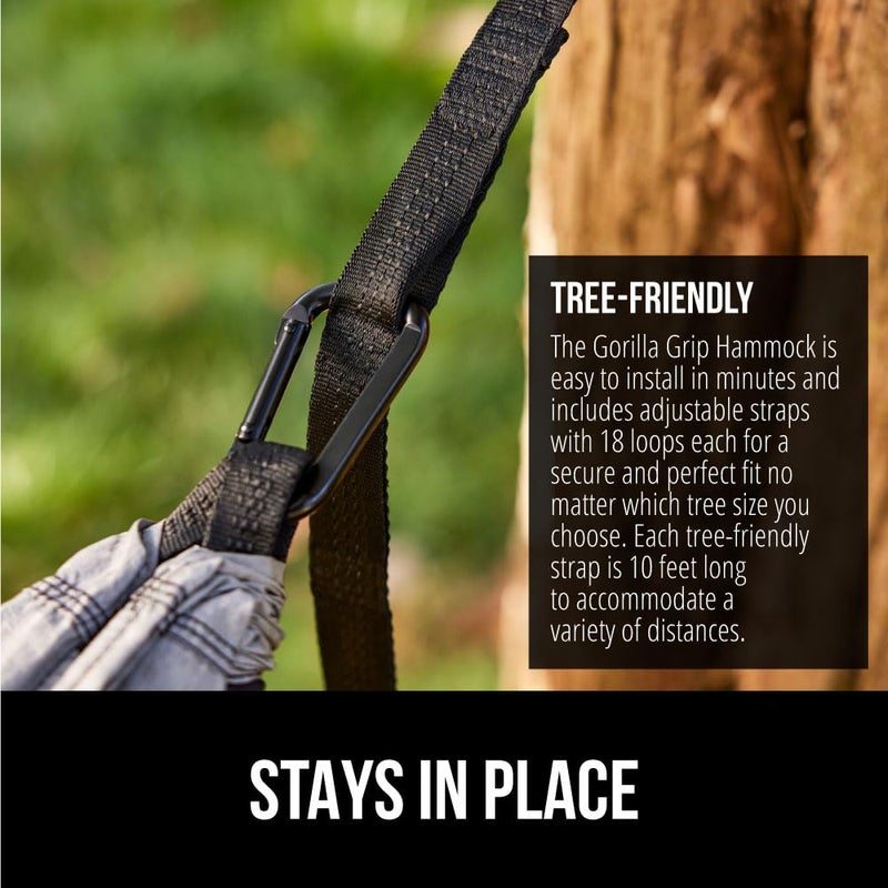 GORILLA GRIP Durable Camping Hammock with Heavy Duty Tree Straps, Portable Hammocks for Outside, Easy to Use Travel Swing Chair, Outdoor Camper Hiker Essentials, Backpacking Gear Gifts, Single, Green - Image 4